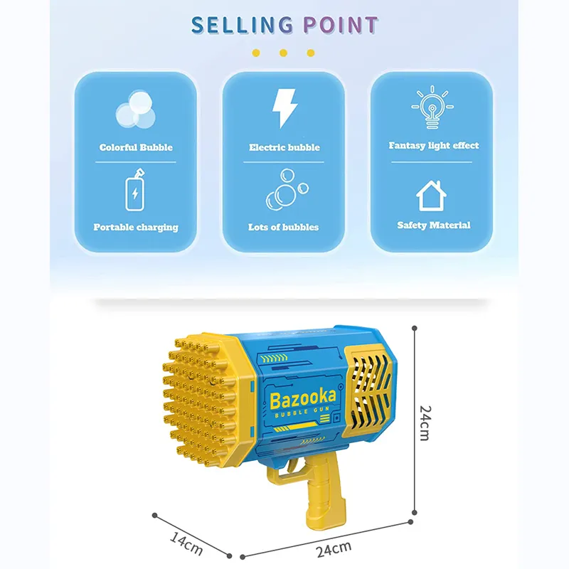 Galtin Bubble Gun 69 Holes Automatisk Rainbow Rocket Boom för Kid Light Up Music Machine Supplies Birthday Present 2205278887883