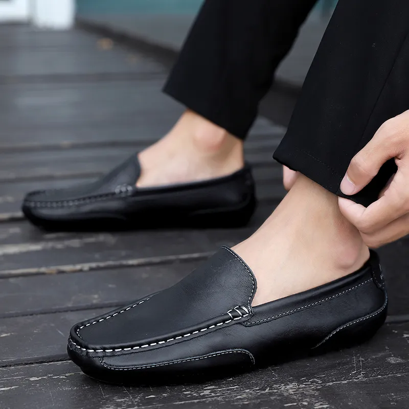 Äkta läder män casual skor märke italienska mens loafers moccasins andningsbara glid på formella körskor män plus storlek 220321