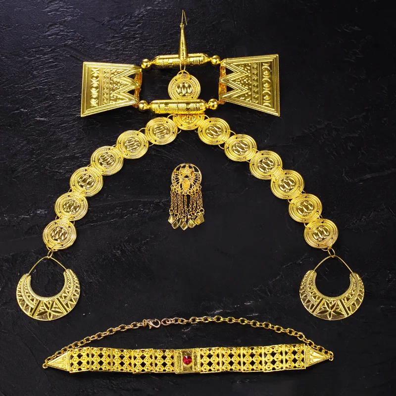 ETHLYN ​​Najnowsze złoty kolor czerwony kamień Kobiety Erytrei tradycyjne zestawy biżuterii ślubnej S112C 2207183315083
