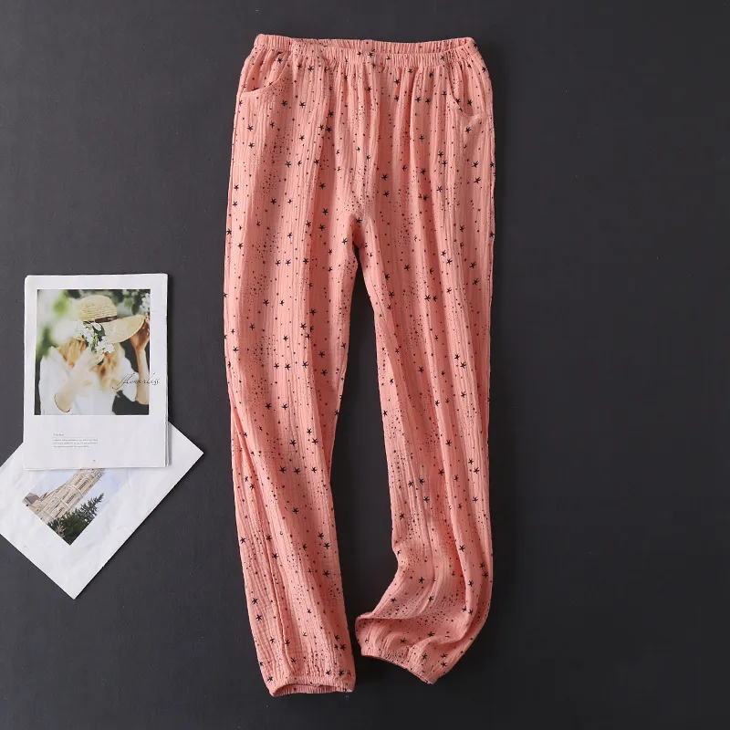 Японский стиль весны и осенние женские 100% хлопок креп с длинными рукавами брюки Pajamas удобный дом носить пижама набор женщин 220329