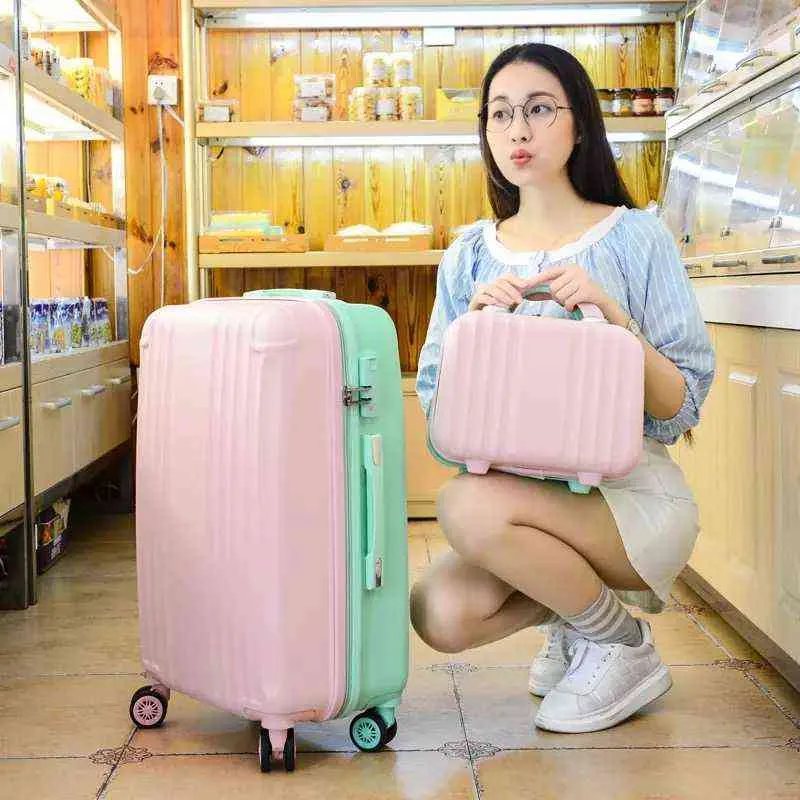 '' Inch abspc багаж набор путешествий женские чемоданы на колесах перевозят салон с косметической сумкой студент J220708 J220708