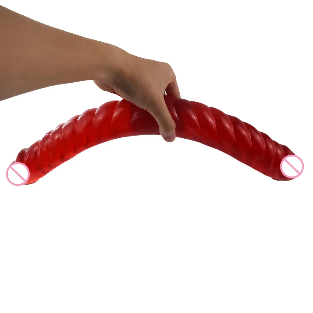 Nnsx 16.5 inç uzunluğunda çift yapay penis şeffaf şarap kırmızı yumuşak ve parlak anal seksi oyuncaklar lezbiyen kadınlar için yetişkin oyunu vajina mastürbe