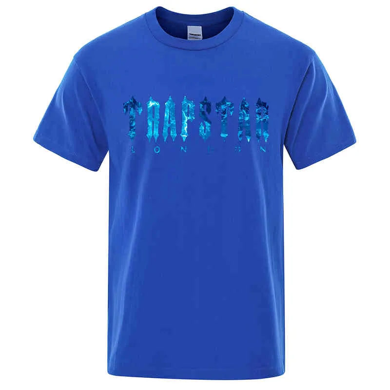 Summer Trapstar London Undersea Blue Printed T-shirt męskie oddychające swobodne krótkie rękawowe uliczne marka T-koszule t