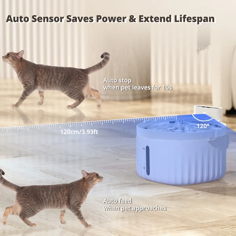 USB cable/Battery Operated Cat Water Fountain Motion Sensor Dog Dispenser Filter Automatic Drinker Stainless Steel Pet Feeder 220323