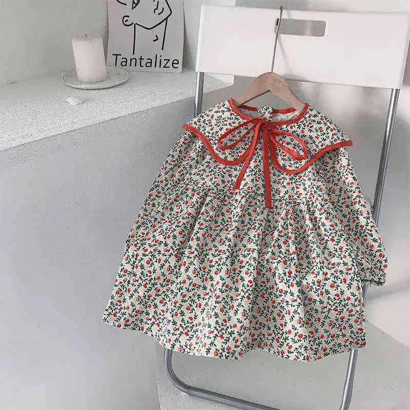 여자 패션 공주 드레스 2021 새로운 여자 아기 가을 한국 스타일 플로럴 프린트 활 드레스 유아 소녀 어린이 의상 g220518
