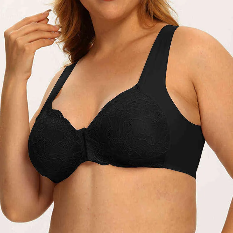 Nahtlose Sexy Dessous Mode Bralette Spitze Push-Up Bh Verschluss Vorne Taste Frauen Unterwäsche Große Brasserie Plus Größe M-6XL l220727