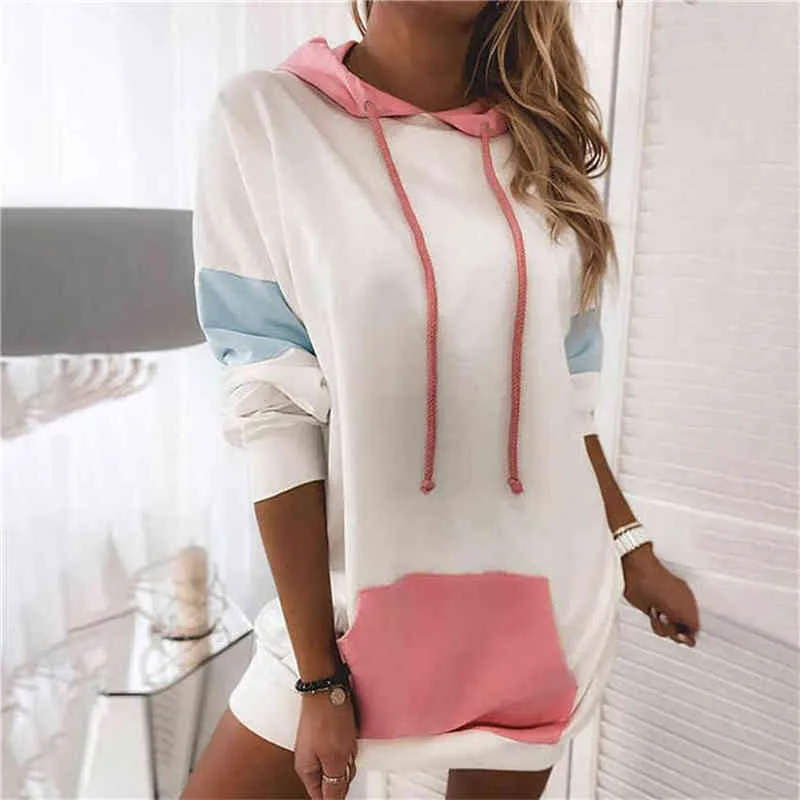 Extra Long Hoodie Plain Hooded Elegant Sweatshirt Poleron Mujer 2022 Cord Tunic Hoodies Dress Women Casual Wear Y220810