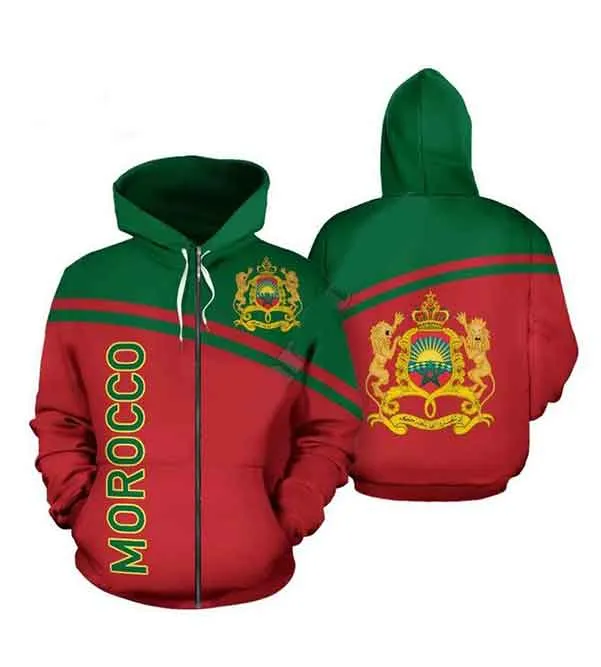 2022 Marokko Flagge 3D Hoodie Sweatshirts Uniform Männer Frauen Hoodies College Kleidung Tops Oberbekleidung Zipper Mantel Outfit WT07