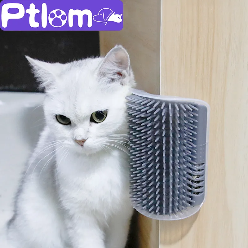 Cat Self Smroomer met Catnip Soft Cats Wall Corner Massage Cat Comb -borstel wrijft over het gezicht met een kietelende kammen voor verzorging