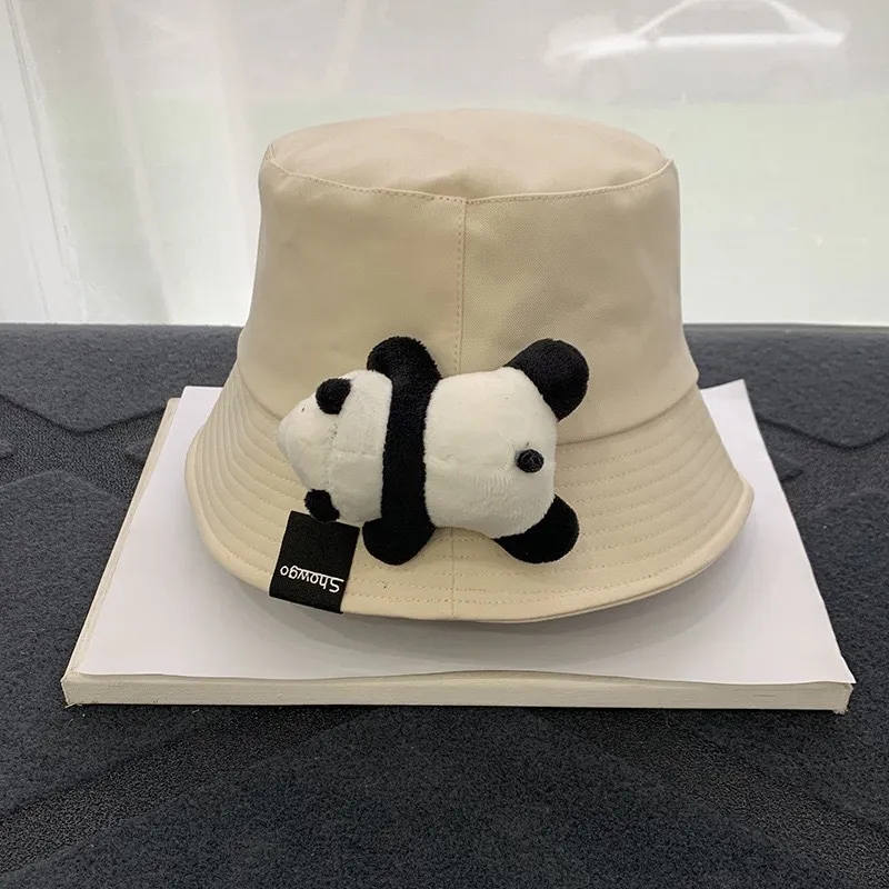 Panda boneca de pelúcia balde chapéu 2 em 1 mulheres moda masculina viagem ao ar livre panamá protetor solar chapéu de sol empacotável bonés de pescador 2208121820377