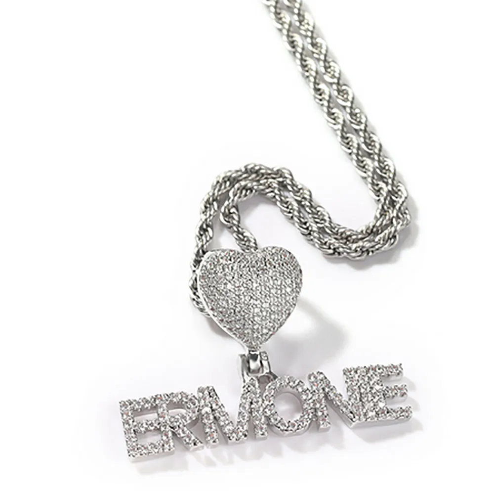 Nome personalizado mini coração letras número pingente colar para homens mulheres presentes zircônia cúbica colar hip hop jóias239g