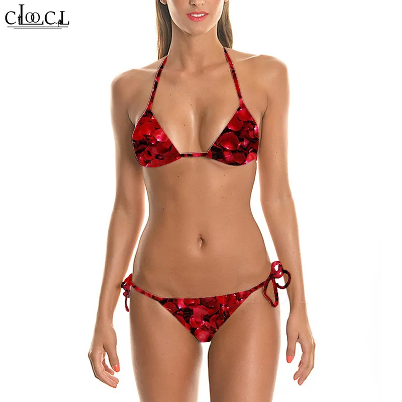 Sexy süßer Bikini-Badeanzug, Blumen-Lavendel-Druck, 3D-Damen-Träger, niedrige Bikinis, modische Strandbadebekleidung W220617