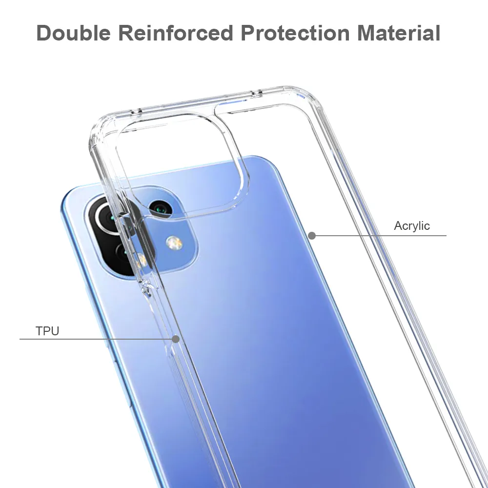 Casi antiurto di cristallo acrilico trasparente in cristallo anti-graffio Xiaomi Mi 11 Lite MI 11 11i 5g TPU copertura posteriore in plastica rigida