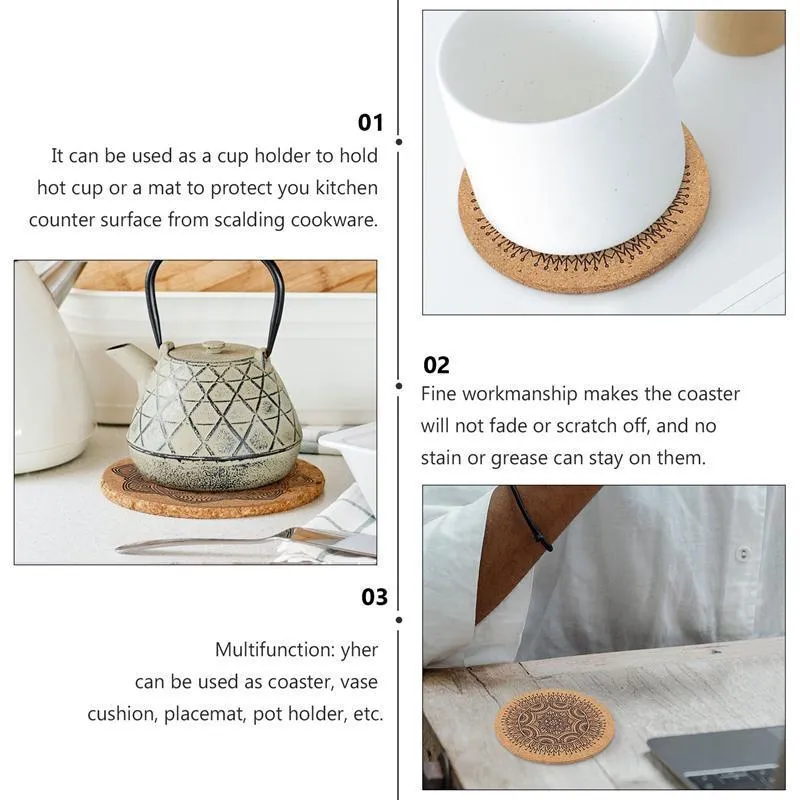 Creative Nordic Mandala Design Round Shape Wooden Coasters Table Mat Coffee Cup Coaster With Storage Stand Home Decor 220610