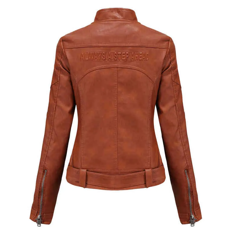 Gewaschene Lederjacke Frauen Frühling Herbst Mantel Weibliche 2021 Motorrad Moto Biker Zipper Jacke Damen Chaqueta Mujer Braun Rot L220728