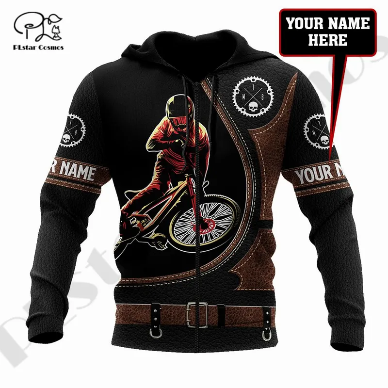 PLstarCosmos 3DPrinted est Mountain Bike Custom Name Art Unique Unisex Hrajuku Streetwear Casual Hoodies Zip Sweatshirt B 6 220713