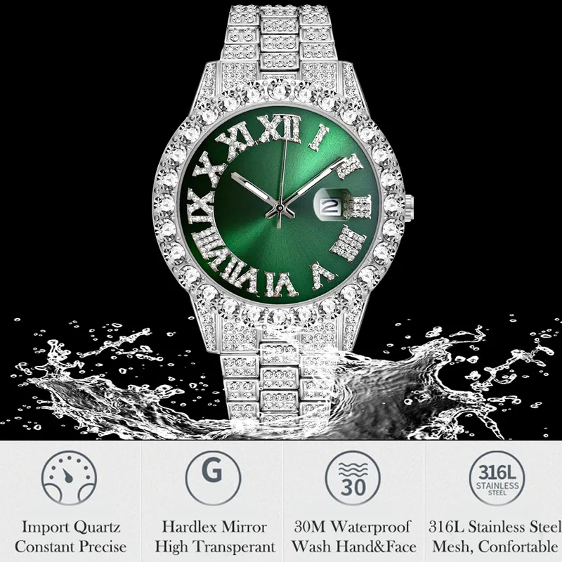 Iced Out Watch hommes marque de luxe plein diamant hommes montres AAA CZ Quartz montre pour hommes étanche Hip Hop mâle horloge cadeau pour Me234e