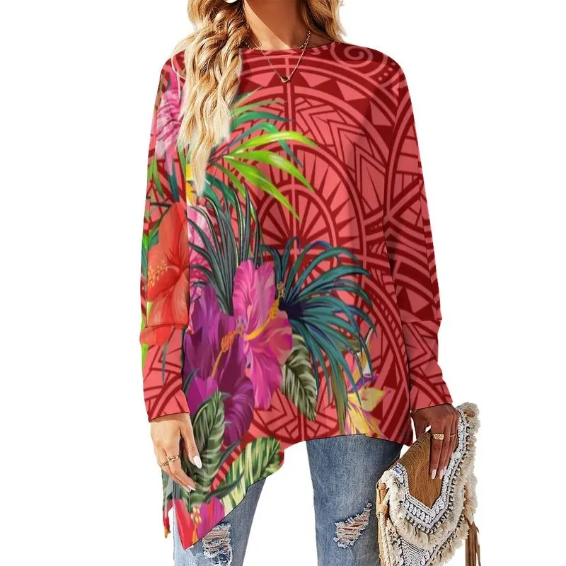 Frauen Vintage Polynesien Benutzerdefinierte Muster Mode Druck Casual O Hals Lose Langarm Tops Pullover Dame T-shirt Größe 6XL 220706