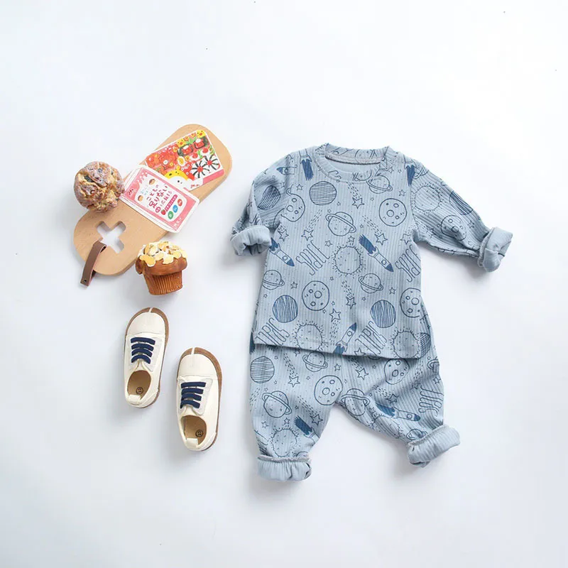 Milancel Summer Baby Pajama Set Cartoon Long Rineve o шее и брюки для сна 220426