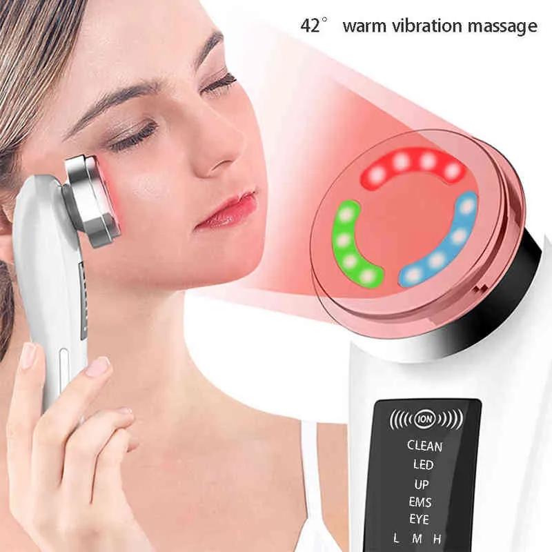 RF LED Mesotherapy Facial Massager Ultrasound Skin Scrubber Blackhead Remover Pore Cleaner Nano spray Face Steamer Acne Need 220510