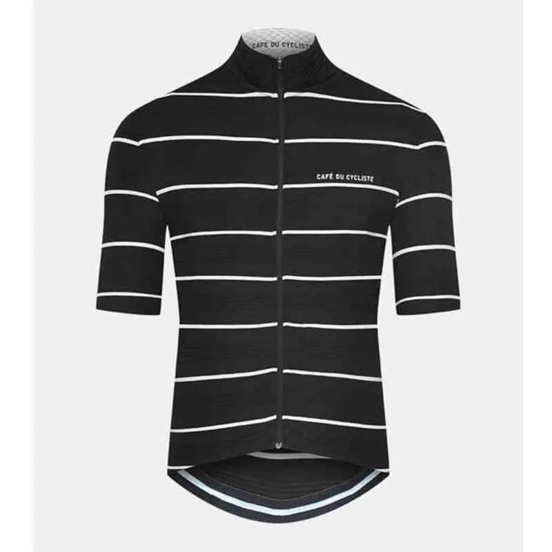 Cafe du Cycliste Summer Men's半袖サイクリングジャージクイックドライ通気性ブラック/ホワイトバイク衣料シクリスモMaillot Tops T220729