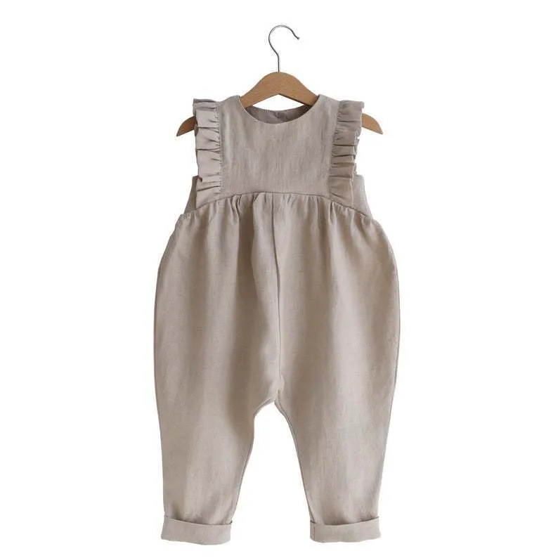 Bébé Garçons Filles Barboteuse Été Toddler né Infant Sans Manches Coton Lin Combinaisons Combishorts Salopettes Tenues Infant Garment 220426