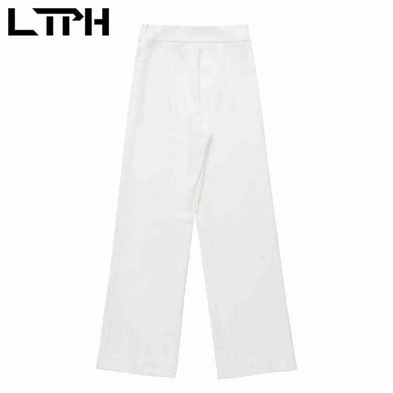 Ltph Temperament White Blazer Conjunto Mulheres Duas peças Conjuntos de botão único Cardigan Cardigan Casual Troushers Pant Suits 2022 Spring Novo T220729