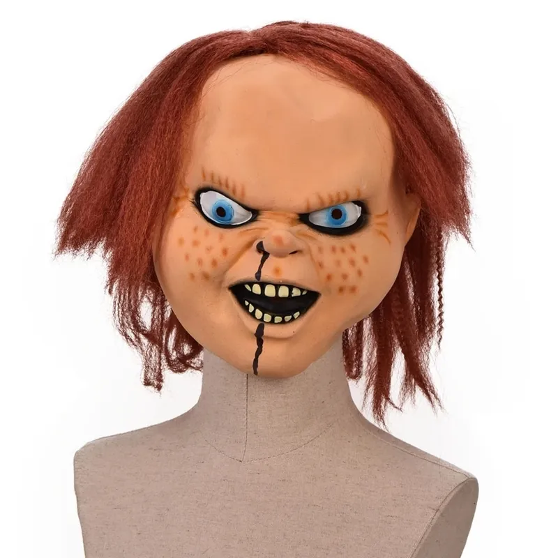 Máscara disfraz de juego para niños máscaras de fantasma Chucky cara de terror Mascarilla de látex Halloween muñeco asesino del diablo 220705297N