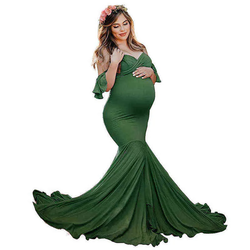 2021 Elegant Ruffle Pregnancy Dress Cotton Long Maxi Maternity Dresses for Photo Shoot Women Sexy Pregnant Dress Photography G220309
