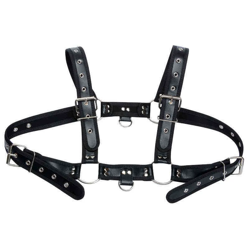 Nxy Sm Bondage Male Pu Leather Lingerie Adjustable Bdsm Sexy Chest Harness Belt Restraint Strap Body Flirting Sex Toys for Gay Men 220423