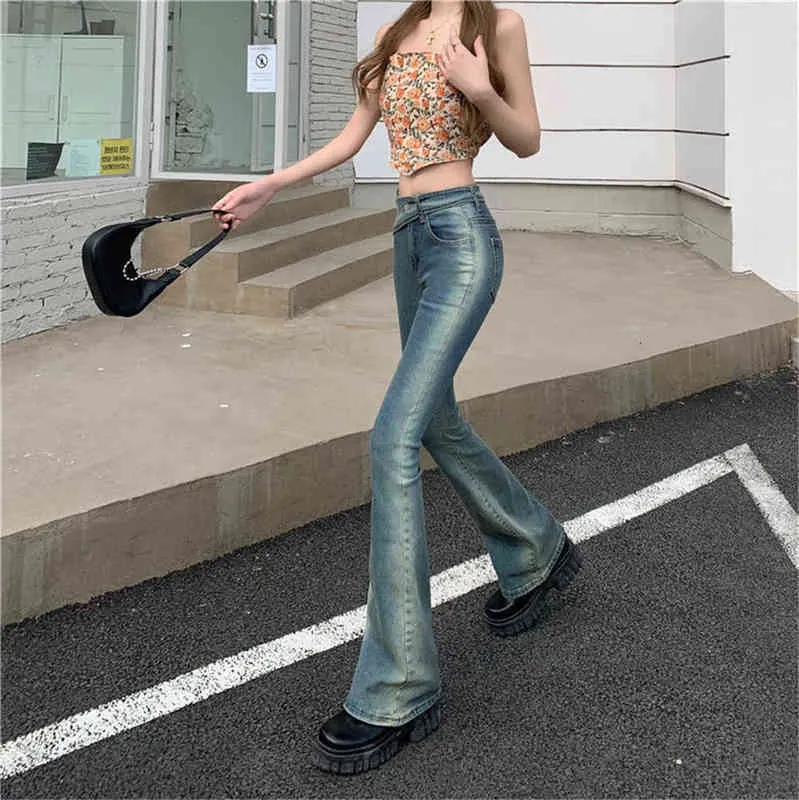 Vintage elegante wijd uitlopende jeans riem vrouwen lage taille stretch katoen denim broek streetwear y2k 2022 mode jean vrouwelijk chothing t220728