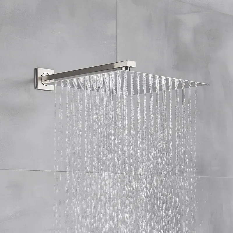 Brushed Nickel Bath Concealed Rainfall Shower Faucets Set Wall Mount Embedded Box Valve Shower System Bathtub Shower Mixers Tap