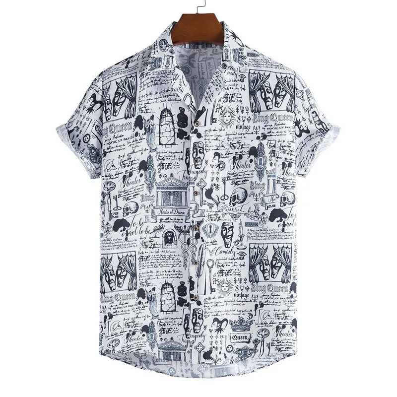 Мода Гаваиская рубашка Мужская смешная стиль динозавров мультфильм напечатана с коротким рукавом розовые рубашки мужчины корейская одежда бесплатная 220322