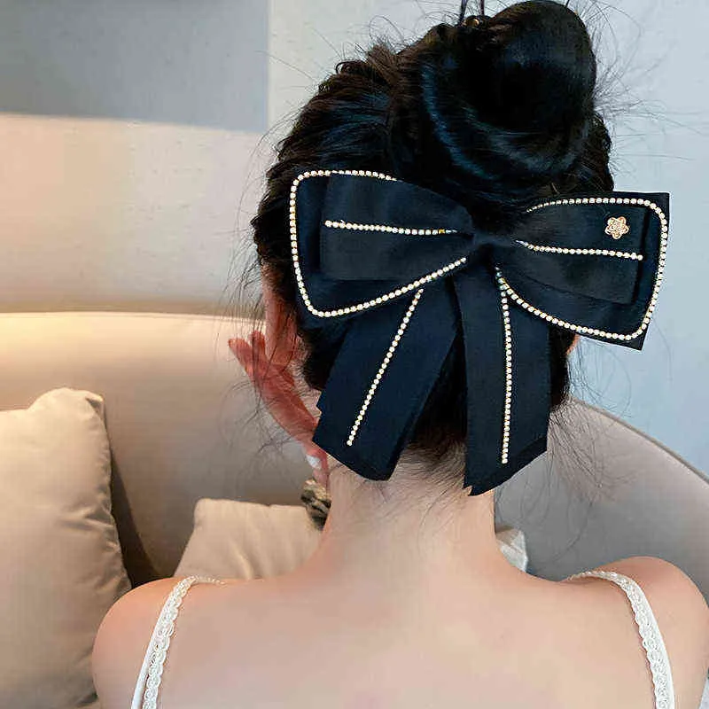 Flanel Big Bow Pearl Firm Click Akcesoria do włosów dla włosów Kobieta włosy Pinki motyla klipsy kryształowy kryształowy opaska na włosy