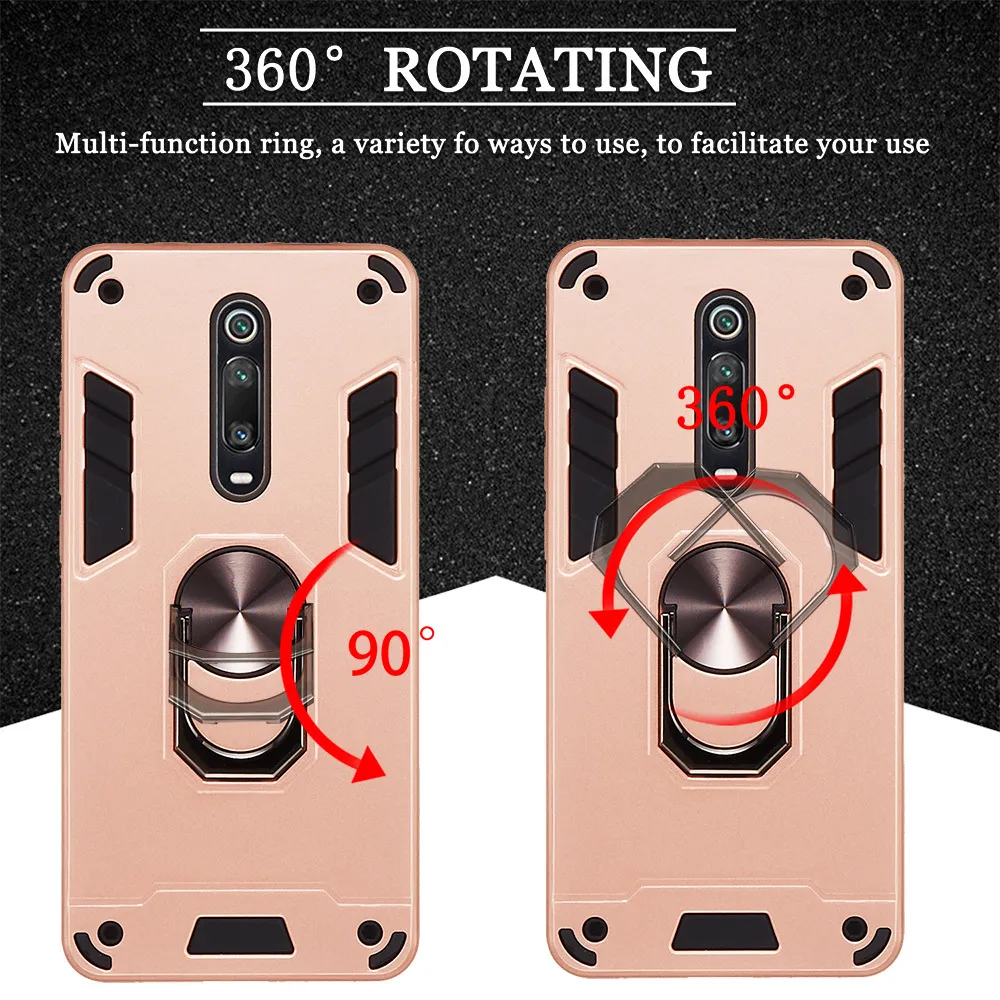 Anti-shock Armor Cases for Xiaomi mi 9T Redmi K20 Pro with Magnetic Ring Holder, Hard TPU Frame, Back Protective Case