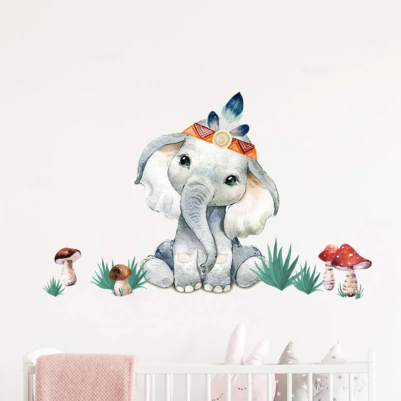 Acquerello Cartoon Africa Animali adesivi murali prateria camera dei bambini Baby Nursery Room Decoration Adesivi giraffa elefante 220727