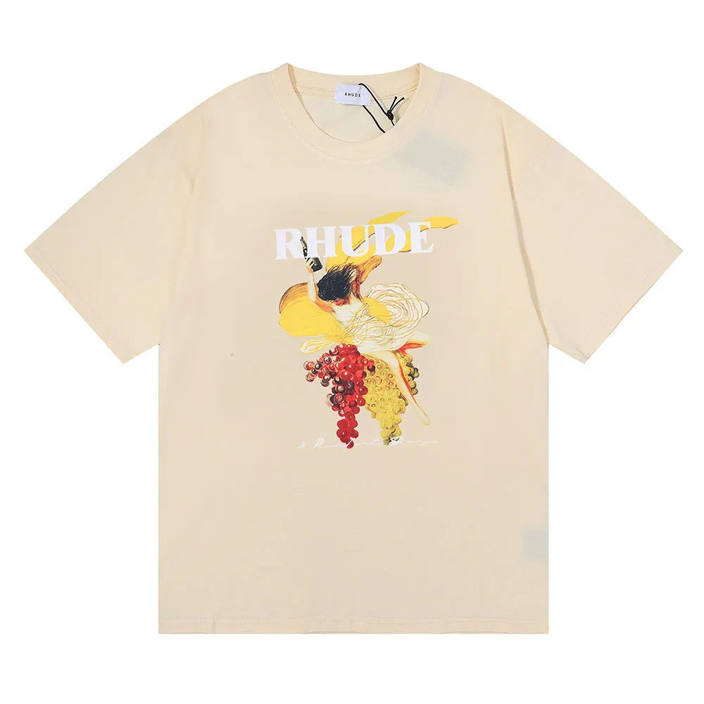Rhude Tee Shirt Designer Original Qualité Été Marque Imprimé T-shirt Hommes Femmes Col Rond T-shirts Printemps Eté High Street Style Qualité T-shirts Taille S-XL