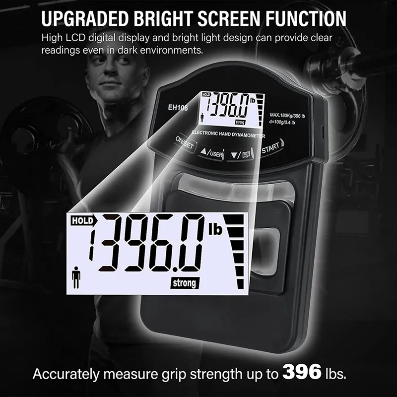 Tester wytrzymałości na chwyt 396LBS180 kg Dynamiczny dynamometr ręczny Miernik wytrzymałości USB LCD Ręka Dynametr ręczny 220713