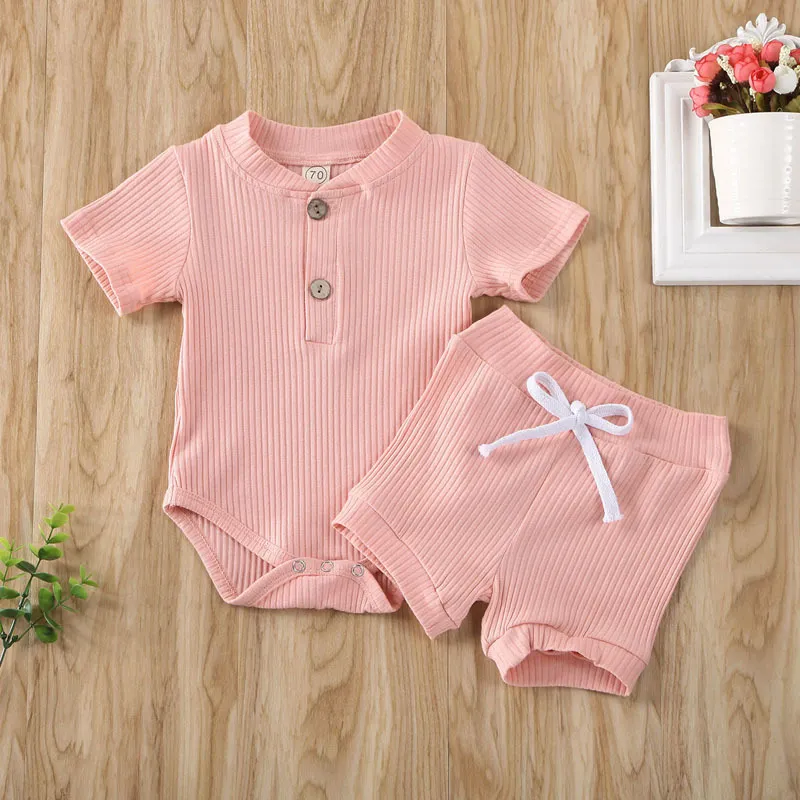 Pydcoco US Stock 024m 2st 3 färger Kid Baby Boy Girl Clothes Set Sticking Short Sleeve Bodysuit Shorts Outfits Summer Set 220608