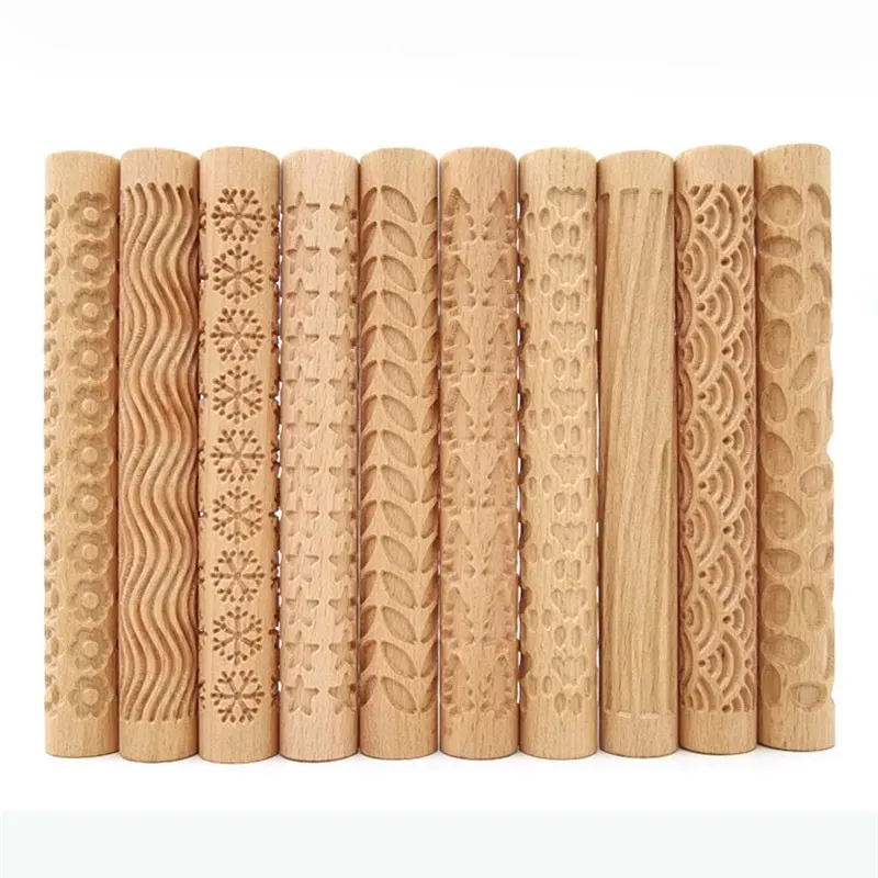 1 unid textura de madera rodillo cerámica cerámica arte en relieve varilla flor patrón barro rollo relieves herramientas de arcilla piedra DIY hornear 220815