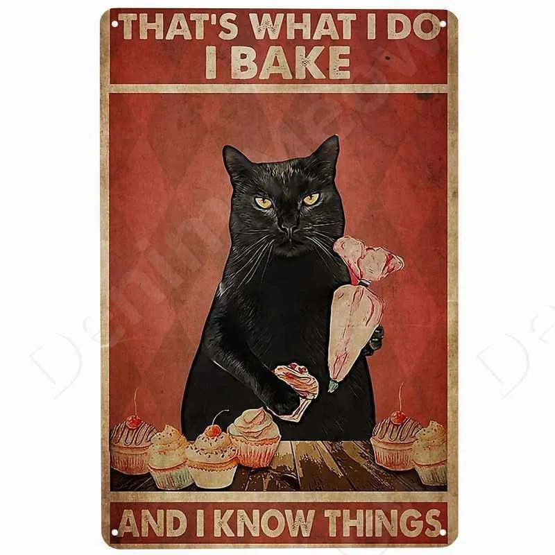 Cuire un panneau d'étain en métal vintage Black Cat Art Affiche Bar Cafe Home Kitchen Wall Decor ne faites jamais confiance à un Cook Retro Plauqe N4496907034 Skinny