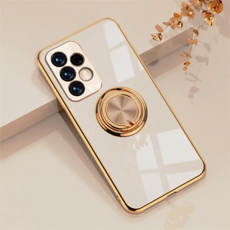 Plating Metal Ring Holder Phone Cases For Samsung Galaxy A52 A72 A32 Note 20 S20 Ultra S20 FE S22 S21 Plus Luxury Silicone Cover