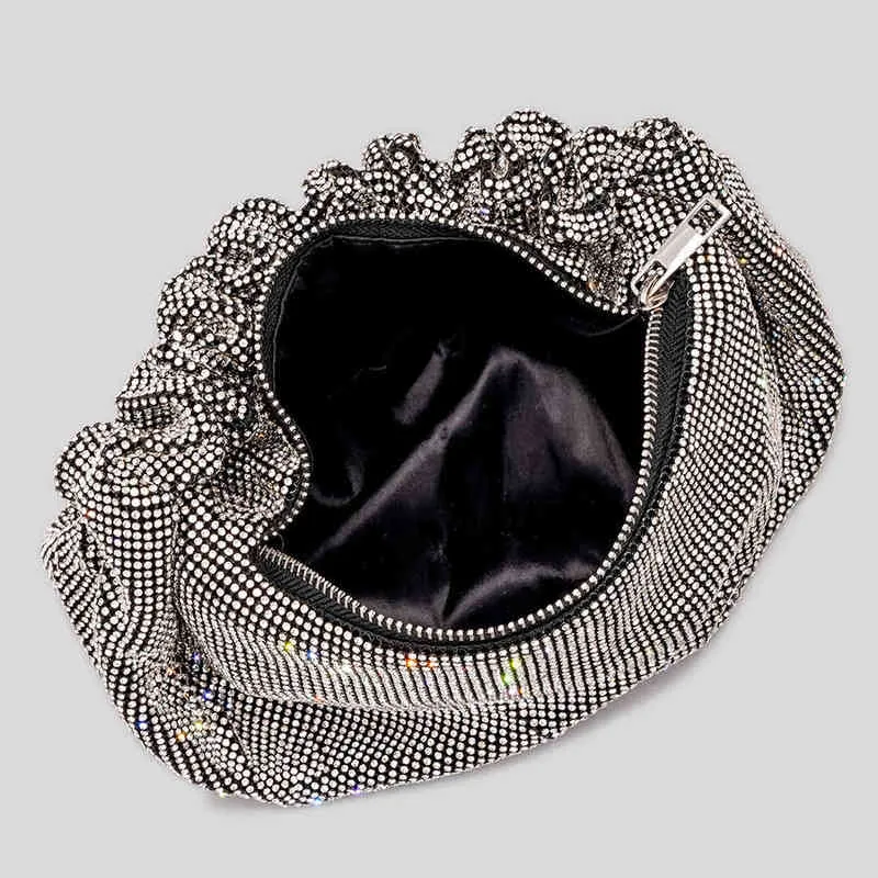 Evening Bags Luxury Diamonds Ruched Handle Women Handbags Shiny Bag Rhinestones Mesh Lady Hand Party Small Tote Purses Sac 220721