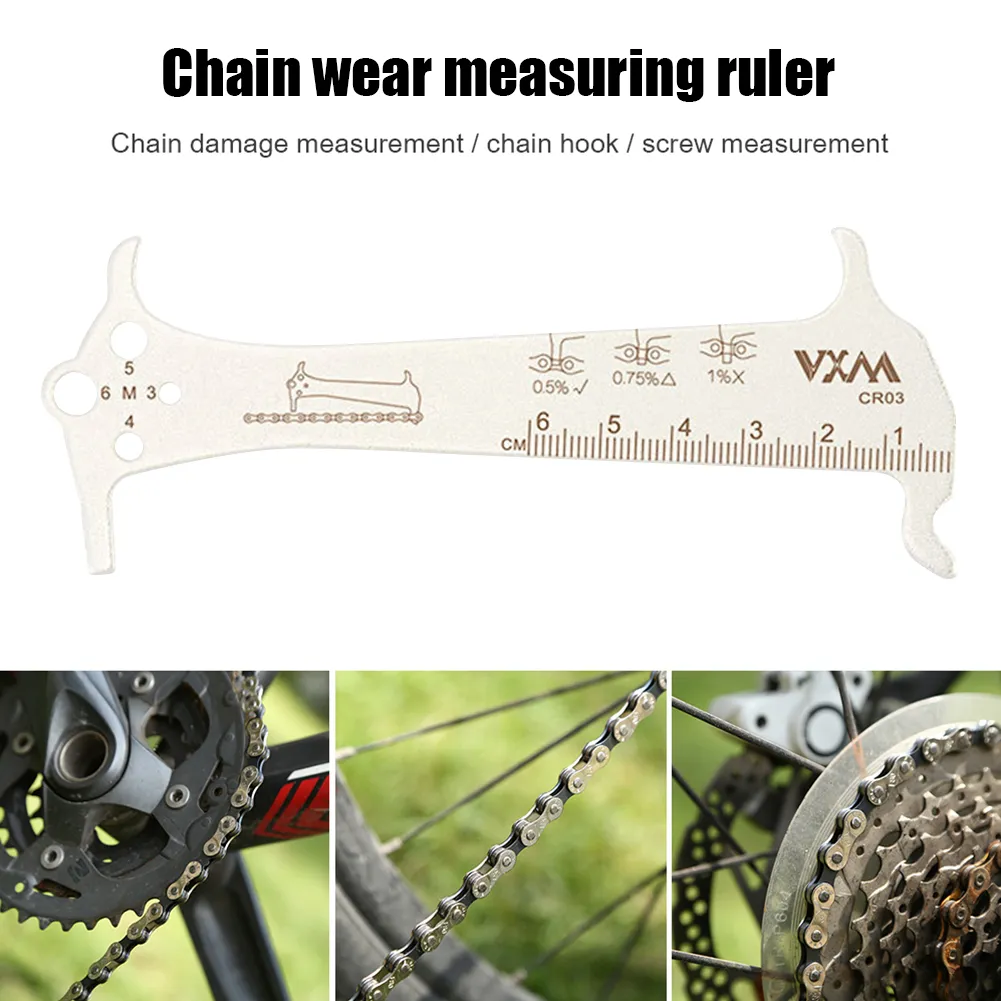 MTB Bisiklet Zincir Giyim Göstergesi Cetvel Bisiklet Zincirleri Ölçer Ölçüm Denetleyicisi Bisiklet Onarım Aracı Paslanmaz Çelik Vida Çapı