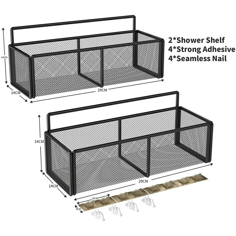 2-pack Shower Caddy Basket Shelf Organizer Wall Mounted Rustproof with 4 Adhesives No Drilling 220329225H