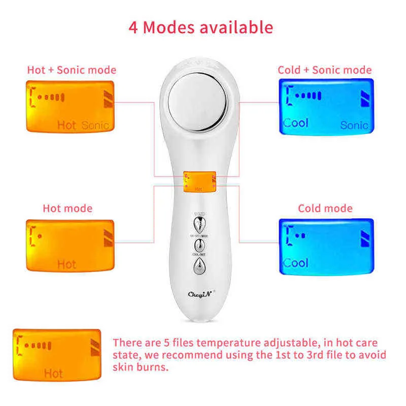 CkeyiN Hot Cold Hammer Facial Massager Ultrasonic Vibration Face Lifting Cleaning Skin Rejuvenation Care Spa Beauty Machine 220520