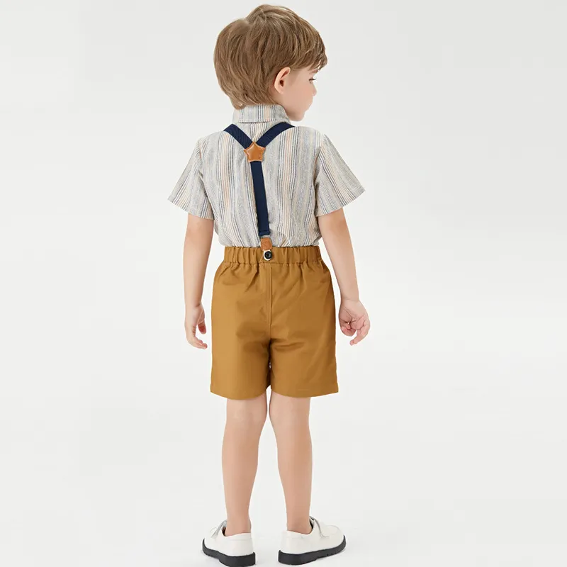 Летняя детская мальчик джентльмен одежда набор рубашки с коротким рукавом топы подвески шорты повседневные наряды маленькие мальчики одежда
