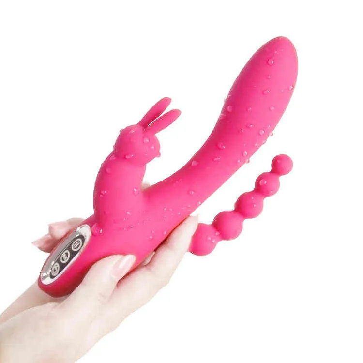 NXY Vibrators Hot Sell 3 i 1 g Spot Kanin Anal Dildo Vibrator för Kvinna Klitoris Vagina Stimulator Vattentät Massager Vuxen Sexleksaker 0411