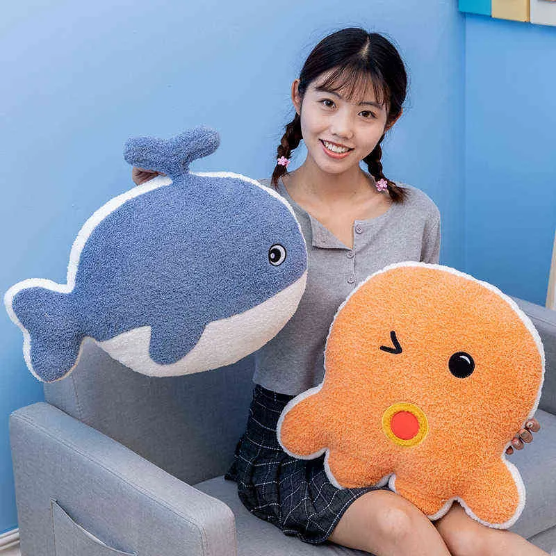 CM Cartoon Marine Life Whale Penguin Octopus Seal Sea Lion Plush Toys фаршированные мягкие подушки каваи диван для девочек Kids J220704