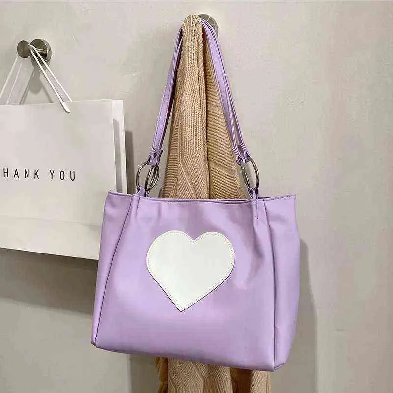 Evening Bags Harajuku Kawaii Shoulder Women Japanese Cute Heart Lolita Tote Ladies Handbags 2022 Big Shopper with Zipper 220630